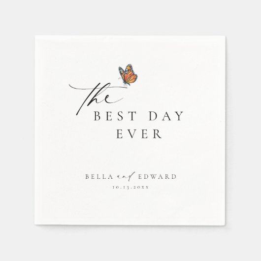 Serviette En Papier Élégant minimaliste Mariage papillon (Devant)