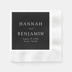 Serviette En Papier Élégant minimaliste noir & blanc moderne Mariage