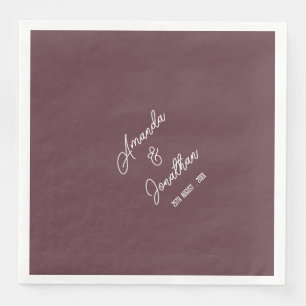 Serviette En Papier Élégant minimaliste violet Brown et Mariage blanc