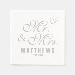 Serviette En Papier Elegant Mint gris M. et Mme Mariage Monogram Napk