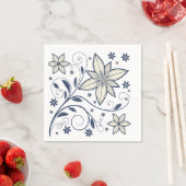 Serviette En Papier Élégant modèle floral bleu marine | (En situation)