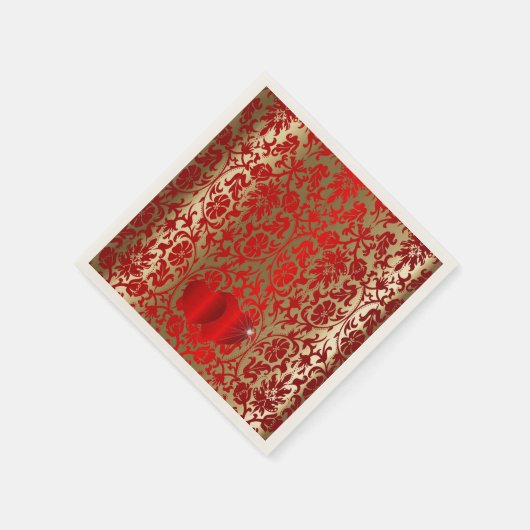 Serviette En Papier Elégant modèle rouge et or Damask (Coin)