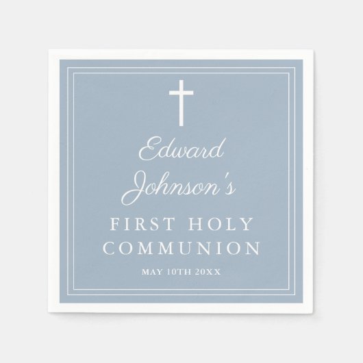 Serviette En Papier Elegant Modern Dusty Blue First Holy Communion (Devant)