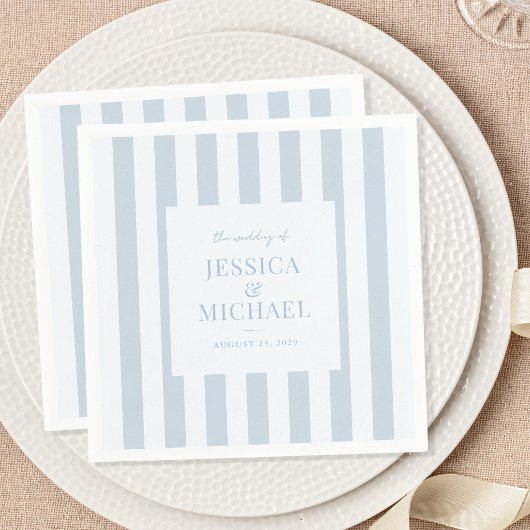Serviette En Papier Elegant Modern Dusty Blue Striped Wedding