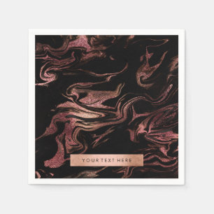 Serviette En Papier Élégant moderne aspect marbre noir or rose cuivre