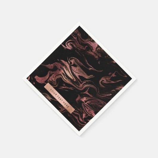 Serviette En Papier Élégant moderne aspect marbre noir or rose cuivre (Coin)