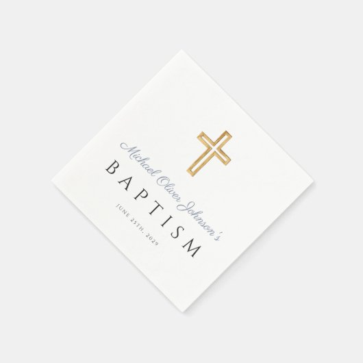 Serviette En Papier Élégant moderne Dusty Blue Script Boy Baptême (Coin)