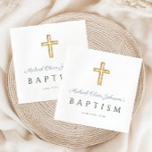 Serviette En Papier Élégant moderne Dusty Blue Script Boy Baptême