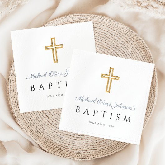 Serviette En Papier Élégant moderne Dusty Blue Script Boy Baptême
