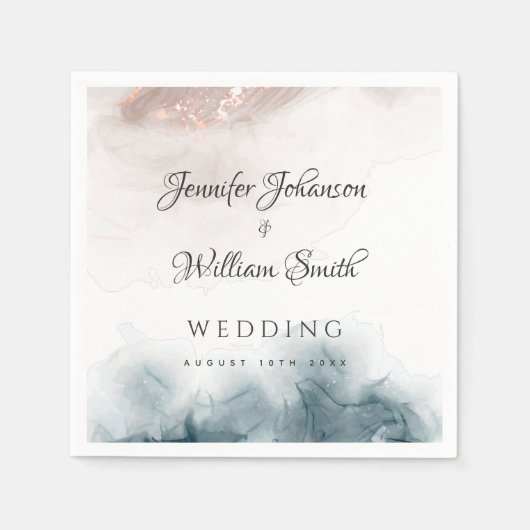 Serviette En Papier Élégant moderne Encre d'alcool Or Blush Bleu Minim (Devant)