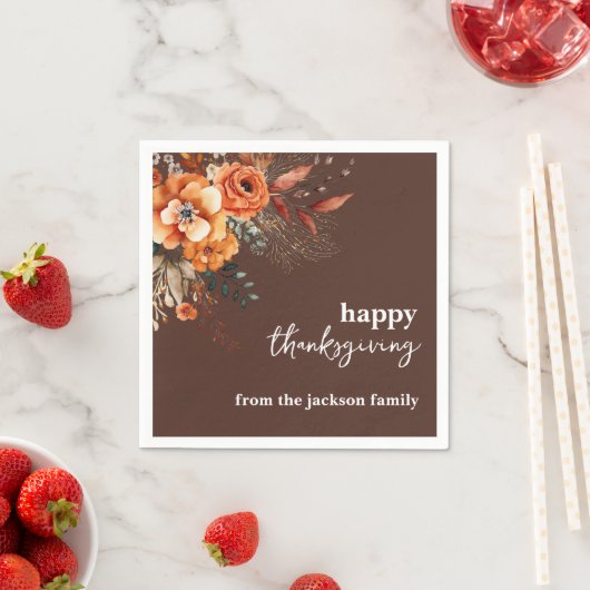 Serviette En Papier Élégant moderne fleuri grisonnant brun (En situation)