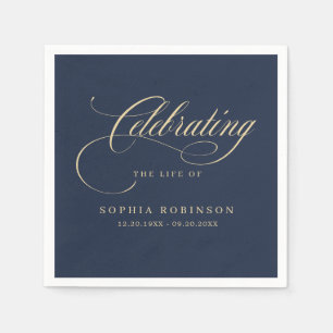 Serviette En Papier Élégant moderne Gold Script Funeral Memorial Bleu