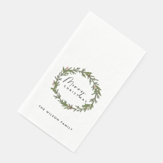 SERVIETTE EN PAPIER ÉLÉGANT MODERNE HOLLY BERRY WREATH NOËL (Coin)