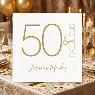 Serviette En Papier Élégant Moderne Or Blanc 50 & Fabuleux Anniversai