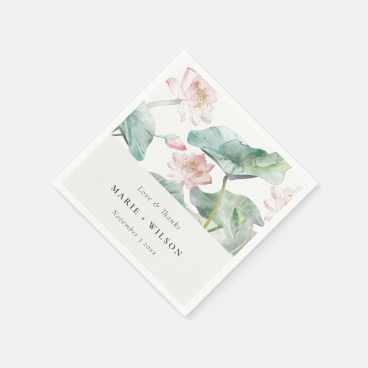 Serviette En Papier Élégant moderne Pastel Blush Nénuphar Mariage (Coin)