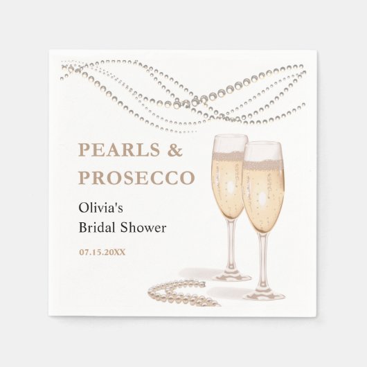 Serviette En Papier Élégant Moderne Perles & Prosecco Enterrement de V (Devant)