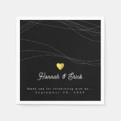 Serviette En Papier Élégant moderne Romantique Coeur Mariage Noir (Devant)