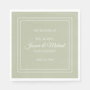 Serviette En Papier Élégant moderne Script Sage Vert Mariage blanc