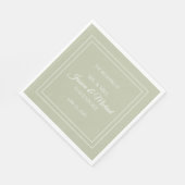 Serviette En Papier Élégant moderne Script Sage Vert Mariage blanc (Coin)