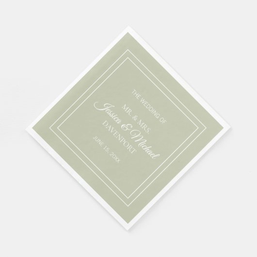 Serviette En Papier Élégant moderne Script Sage Vert Mariage blanc (Coin)