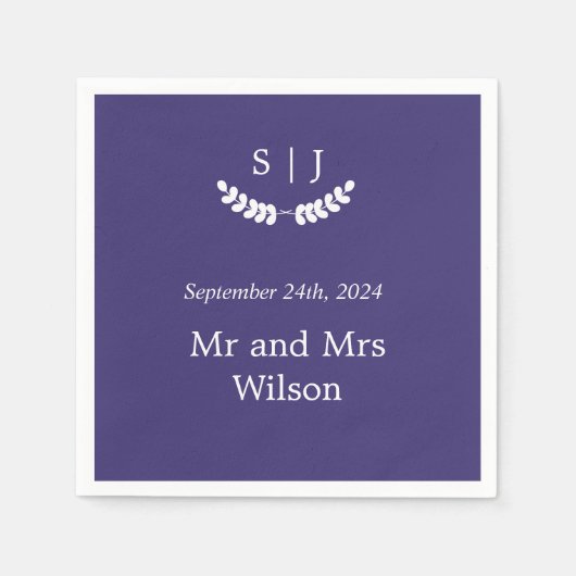 Serviette En Papier Élégant Monogram Blue Jewel Tone Diner Cocktail (Devant)