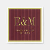 Serviette En Papier Elegant Monogram Burgundy Stripe Pattern Wedding (Devant)
