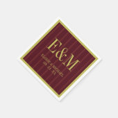Serviette En Papier Elegant Monogram Burgundy Stripe Pattern Wedding (Coin)