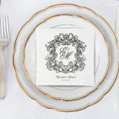 Serviette En Papier Élégant Monogram Crest Mariage de script