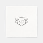 Serviette En Papier Élégant Monogram Crest Mariage noir et blanc (Devant)