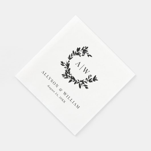 Serviette En Papier Élégant Monogram Crest Photo Mariage botanique (Coin)