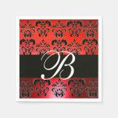 SERVIETTE EN PAPIER ÉLÉGANT MONOGRAM DE MARIAGE DAMASSÉ NOIR ROUGE (Devant)