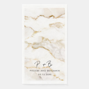 Serviette En Papier Élégant Monogram Gold Effet Mariage en marbre
