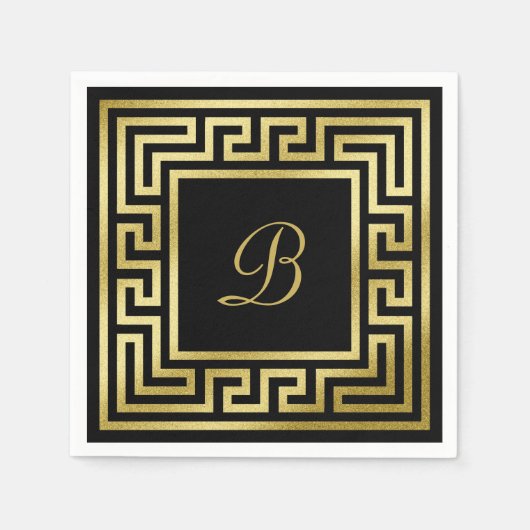 Serviette En Papier Élégant Monogram Gold Parties scintillant grecque  (Devant)