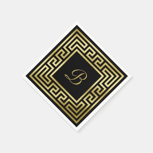 Serviette En Papier Élégant Monogram Gold Parties scintillant grecque  (Coin)