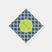 Serviette En Papier Élégant Monogram Marine Green Quatrefoil et nom (Coin)
