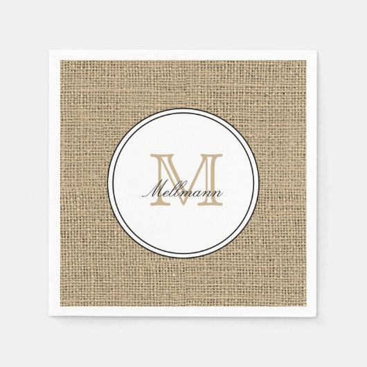 Serviette En Papier Elegant Monogram Name Country Chic Style Burlap (Devant)