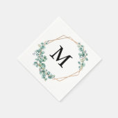 Serviette En Papier Élégant Monogramme Aquarelle Vert Or Mariage  (Coin)