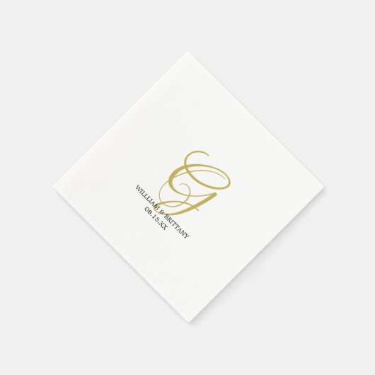 Serviette En Papier Élégant Monogramme avec Noms Papier Mariage Napkin (Coin)