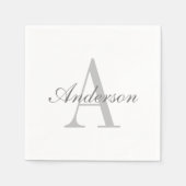 Serviette En Papier Élégant Monogramme blanc et gris (Devant)