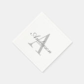 Serviette En Papier Élégant Monogramme blanc et gris (Coin)