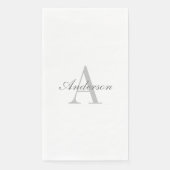 Serviette En Papier Élégant Monogramme blanc et gris (Devant)