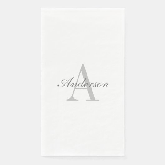 Serviette En Papier Élégant Monogramme blanc et gris (Devant)