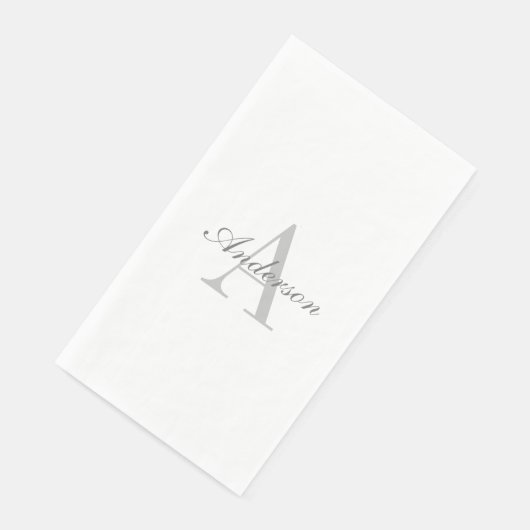 Serviette En Papier Élégant Monogramme blanc et gris (Coin)