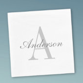 Serviette En Papier Élégant Monogramme blanc et gris