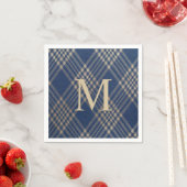 Serviette En Papier Élégant Monogramme bleu et Tan Plaid (En situation)