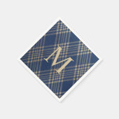 Serviette En Papier Élégant Monogramme bleu et Tan Plaid (Coin)