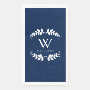 Serviette En Papier Élégant Monogramme bleu marine