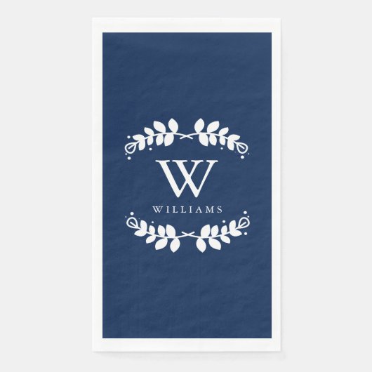 Serviette En Papier Élégant Monogramme bleu marine (Devant)