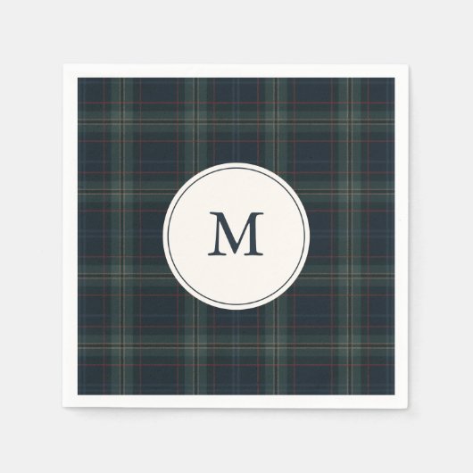 Serviette En Papier Élégant Monogramme bleu marine et vert (Devant)