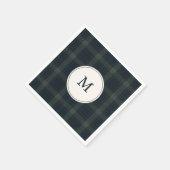 Serviette En Papier Élégant Monogramme bleu marine et vert (Coin)